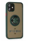 Mey İthalat®  iPhone 12 Mini Kılıf Montreal Yüzüklü Silikon Kapak - Yeşil