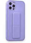 Mey İthalat®  iPhone 12 Pro Kılıf Coco Deri Standlı Kapak - Koyu Lila