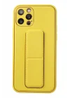 Mey İthalat®   iPhone 12 Pro Kılıf Coco Deri Standlı Kapak - Sarı