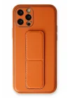 Mey İthalat®  iPhone 12 Pro Kılıf Coco Deri Standlı Kapak - Turuncu