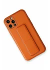 Mey İthalat®  iPhone 12 Pro Kılıf Coco Deri Standlı Kapak - Turuncu