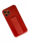 Mey İthalat®  iPhone 12 Pro Kılıf Coco Karbon Standlı Kapak - Kırmızı