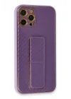 Mey İthalat®  iPhone 12 Pro Kılıf Coco Karbon Standlı Kapak - Mor