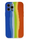 Mey İthalat®  iPhone 12 Pro Kılıf Ebruli Lansman Silikon - Mavi-Turuncu