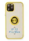Mey İthalat®  iPhone 12 Pro Kılıf Montreal Yüzüklü Silikon Kapak - Sarı