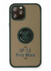 Mey İthalat®  iPhone 12 Pro Kılıf Montreal Yüzüklü Silikon Kapak - Yeşil
