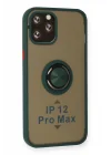 Mey İthalat®  iPhone 12 Pro Kılıf Montreal Yüzüklü Silikon Kapak - Yeşil