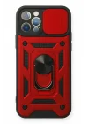 Mey İthalat®  iPhone 12 Pro Kılıf Pars Lens Yüzüklü Silikon - Kırmızı