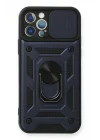 Mey İthalat®  iPhone 12 Pro Kılıf Pars Lens Yüzüklü Silikon - Lacivert