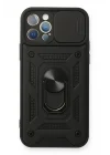 Mey İthalat®  iPhone 12 Pro Kılıf Pars Lens Yüzüklü Silikon - Siyah