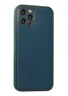 Mey İthalat®  iPhone 12 Pro Max Kılıf Coco Deri Silikon Kapak - Mavi