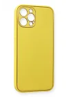 Mey İthalat®  iPhone 12 Pro Max Kılıf Coco Deri Silikon Kapak - Sarı