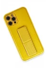 Mey İthalat®  iPhone 12 Pro Max Kılıf Coco Karbon Standlı Kapak - Sarı