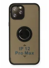 Mey İthalat®  iPhone 12 Pro Max Kılıf Montreal Yüzüklü Silikon Kapak - Siyah