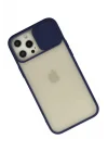 Mey İthalat®  iPhone 12 Pro Max Kılıf Palm Buzlu Kamera Sürgülü Silikon - Lacivert