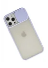 Mey İthalat®  iPhone 12 Pro Max Kılıf Palm Buzlu Kamera Sürgülü Silikon - Lila