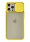 Mey İthalat®  iPhone 12 Pro Max Kılıf Palm Buzlu Kamera Sürgülü Silikon - Sarı