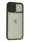 Mey İthalat®  iPhone 12 Pro Max Kılıf Palm Buzlu Kamera Sürgülü Silikon - Siyah