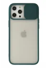 Mey İthalat®  iPhone 12 Pro Max Kılıf Palm Buzlu Kamera Sürgülü Silikon - Yeşil