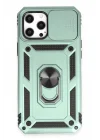 Mey İthalat®  iPhone 12 Pro Max Kılıf Pars Lens Yüzüklü Silikon - Yeşil
