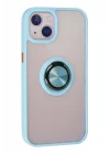 Mey İthalat®  iPhone 13 Kılıf Montreal Yüzüklü Silikon Kapak - Buz Mavi