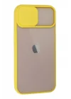 Mey İthalat®  iPhone 13 Kılıf Palm Buzlu Kamera Sürgülü Silikon - Sarı