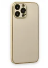 Mey İthalat®   iPhone 13 Pro Kılıf Coco Deri Silikon Kapak - Gold
