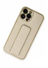 Mey İthalat®   iPhone 13 Pro Kılıf Coco Deri Standlı Kapak - Gold