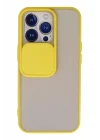 Mey İthalat®  iPhone 13 Pro Kılıf Palm Buzlu Kamera Sürgülü Silikon - Sarı