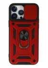 Mey İthalat®  iPhone 13 Pro Kılıf Pars Lens Yüzüklü Silikon - Kırmızı