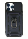 Mey İthalat®  iPhone 13 Pro Kılıf Pars Lens Yüzüklü Silikon - Lacivert