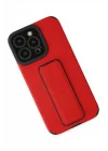 Mey İthalat®  iPhone 13 Pro Max Kılıf Mega Standlı Silikon - Kırmızı