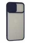 Mey İthalat®  iPhone 13 Pro Max Kılıf Palm Buzlu Kamera Sürgülü Silikon - Lacivert