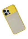 Mey İthalat®  iPhone 13 Pro Max Kılıf Palm Buzlu Kamera Sürgülü Silikon - Sarı