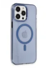 Mey İthalat®  iPhone 13 Pro Max Kılıf Tron Şeffaf Magsafe Kapak - Mavi
