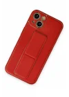 Mey İthalat®  iPhone 14 Kılıf Coco Deri Standlı Kapak - Kırmızı