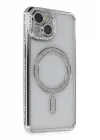 Mey İthalat®   iPhone 14 Kılıf Joke Simli Magneticsafe Kılıf - Gümüş