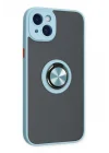 Mey İthalat®  iPhone 14 Kılıf Montreal Yüzüklü Silikon Kapak - Buz Mavi