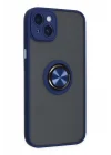 Mey İthalat®  iPhone 14 Kılıf Montreal Yüzüklü Silikon Kapak - Lacivert