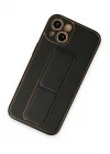 Mey İthalat®  iPhone 14 Plus Kılıf Coco Deri Standlı Kapak - Siyah