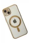 Mey İthalat®  iPhone 14 Plus Kılıf Magneticsafe Lazer Silikon - Gold