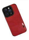 Mey İthalat®  iPhone 14 Pro Kılıf Loop Deri Silikon - Kırmızı