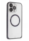 Mey İthalat®  iPhone 14 Pro Kılıf Metal Bumper Magneticsafe Kapak - Derin Mor
