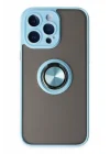 Mey İthalat®  iPhone 14 Pro Kılıf Montreal Yüzüklü Silikon Kapak - Buz Mavi