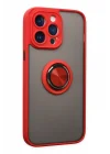 Mey İthalat®  iPhone 14 Pro Kılıf Montreal Yüzüklü Silikon Kapak - Kırmızı