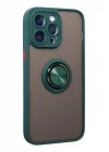 Mey İthalat®  iPhone 14 Pro Kılıf Montreal Yüzüklü Silikon Kapak - Yeşil