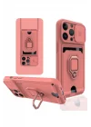 Mey İthalat®  iPhone 14 Pro Kılıf Zuma Kartvizitli Yüzüklü Silikon - Pembe