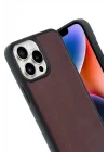 Mey İthalat®  iPhone 14 Pro Max Kılıf Aras Deri Kapak - Bordo
