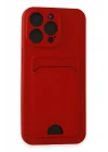 Mey İthalat®  iPhone 14 Pro Max Kılıf Kelvin Kartvizitli Silikon - Kırmızı