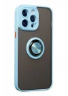 Mey İthalat®  iPhone 14 Pro Max Kılıf Montreal Yüzüklü Silikon Kapak - Buz Mavi